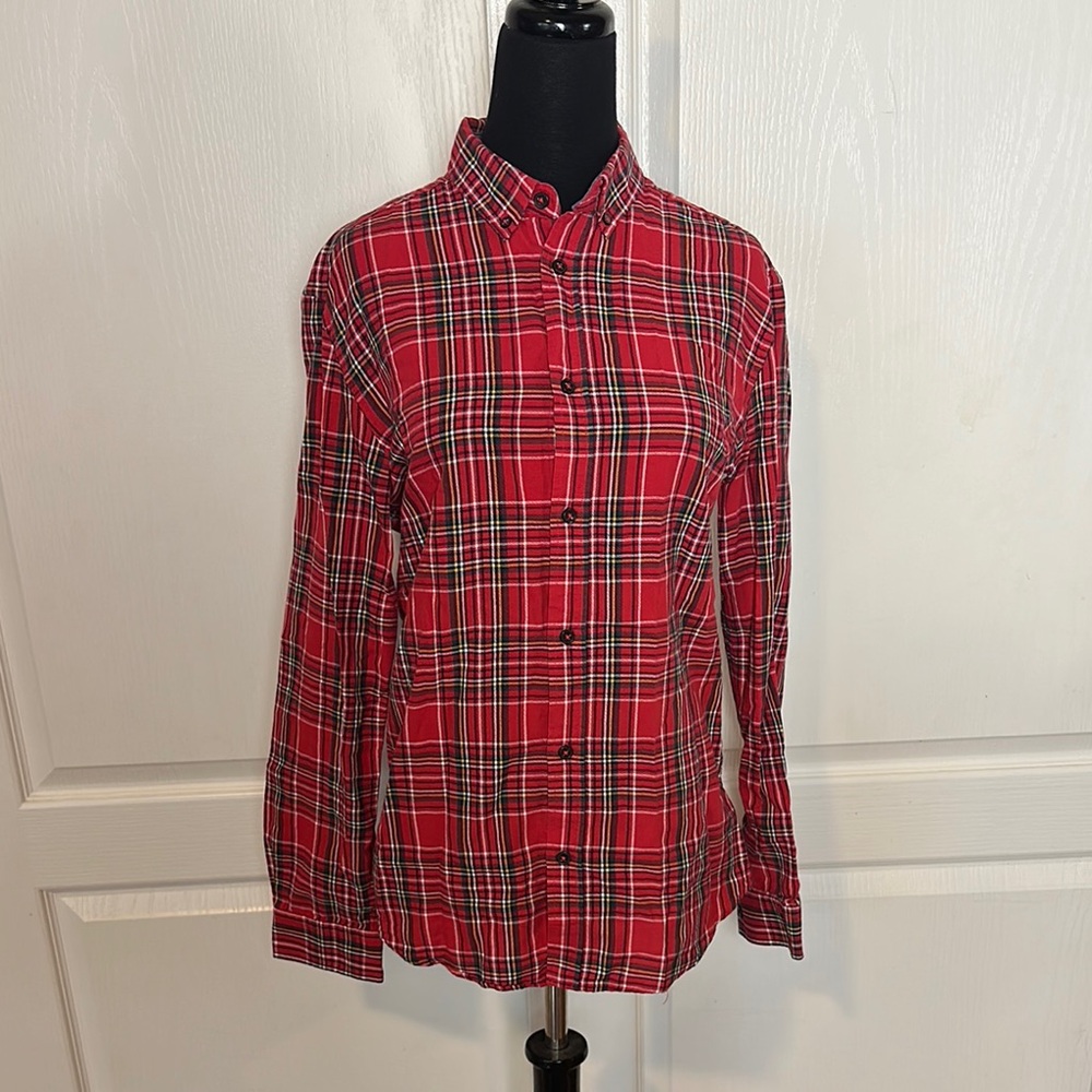C&A Red Plaid Gingham Christmas Holiday Button-Up Shirt